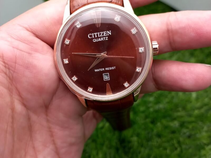 CITIZEN QUARTZ MEN LEATHER STRAP WATCH WITH DATE